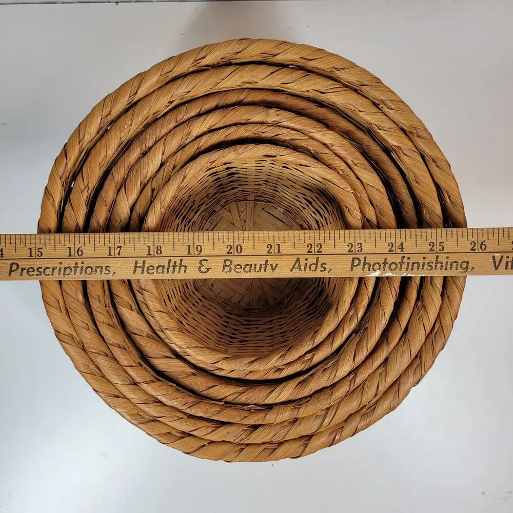 6 VTG Nesting Wicker Baskets Tan Brown Woven Chevron Boho Baskets Cottage Core
